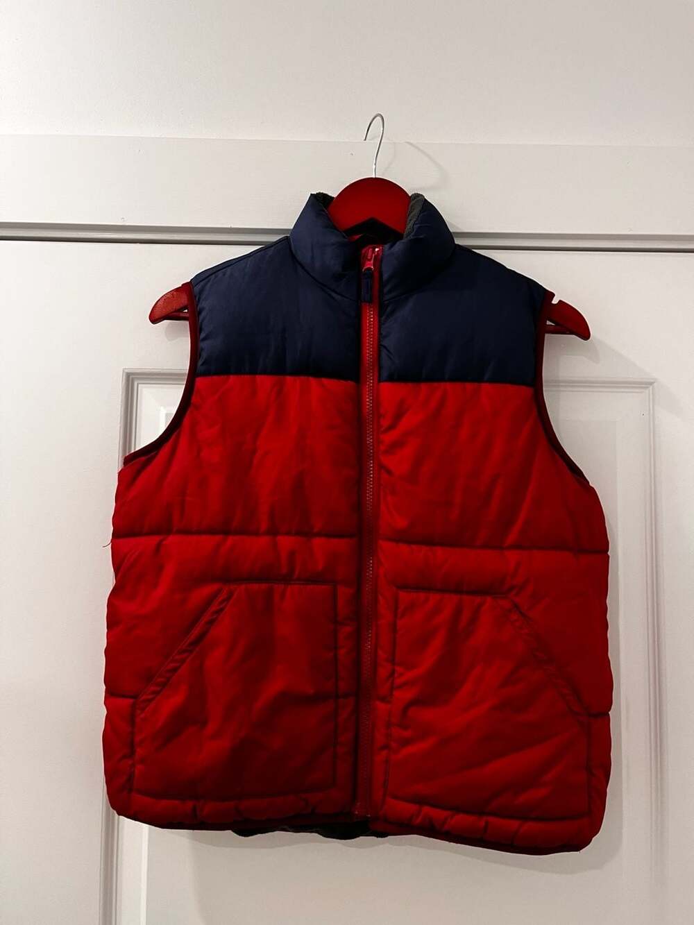 Old Navy Red and Navy Blue Colorblock Puffer Vest